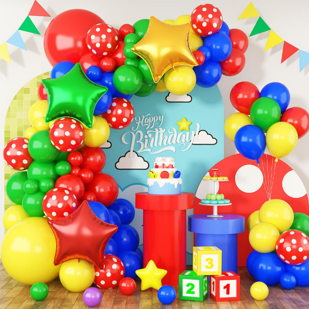 FEYG red blue green yellow balloon kit setup-friendly colors for a lively party decor.