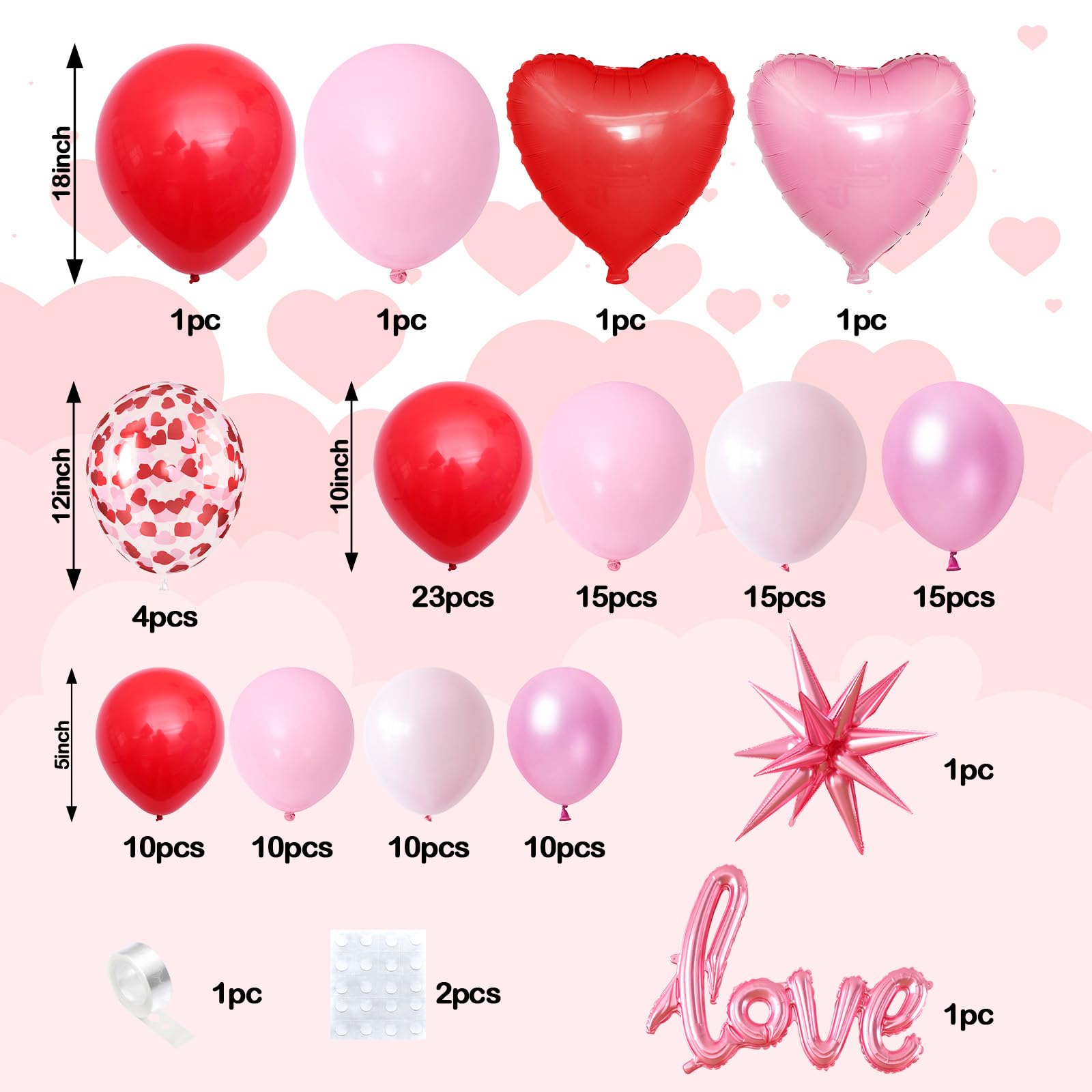 FEYG red pink balloon variety pack for layered Valentine garland