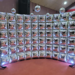 FEYG silver-square-foil-balloons tunnel arch shows versatile party decor