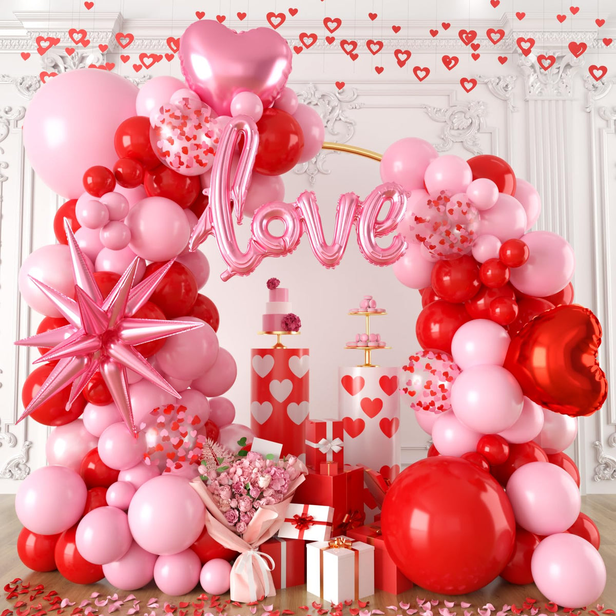 FEYG valentines balloon arch kit assembly for a romantic doorway backdrop