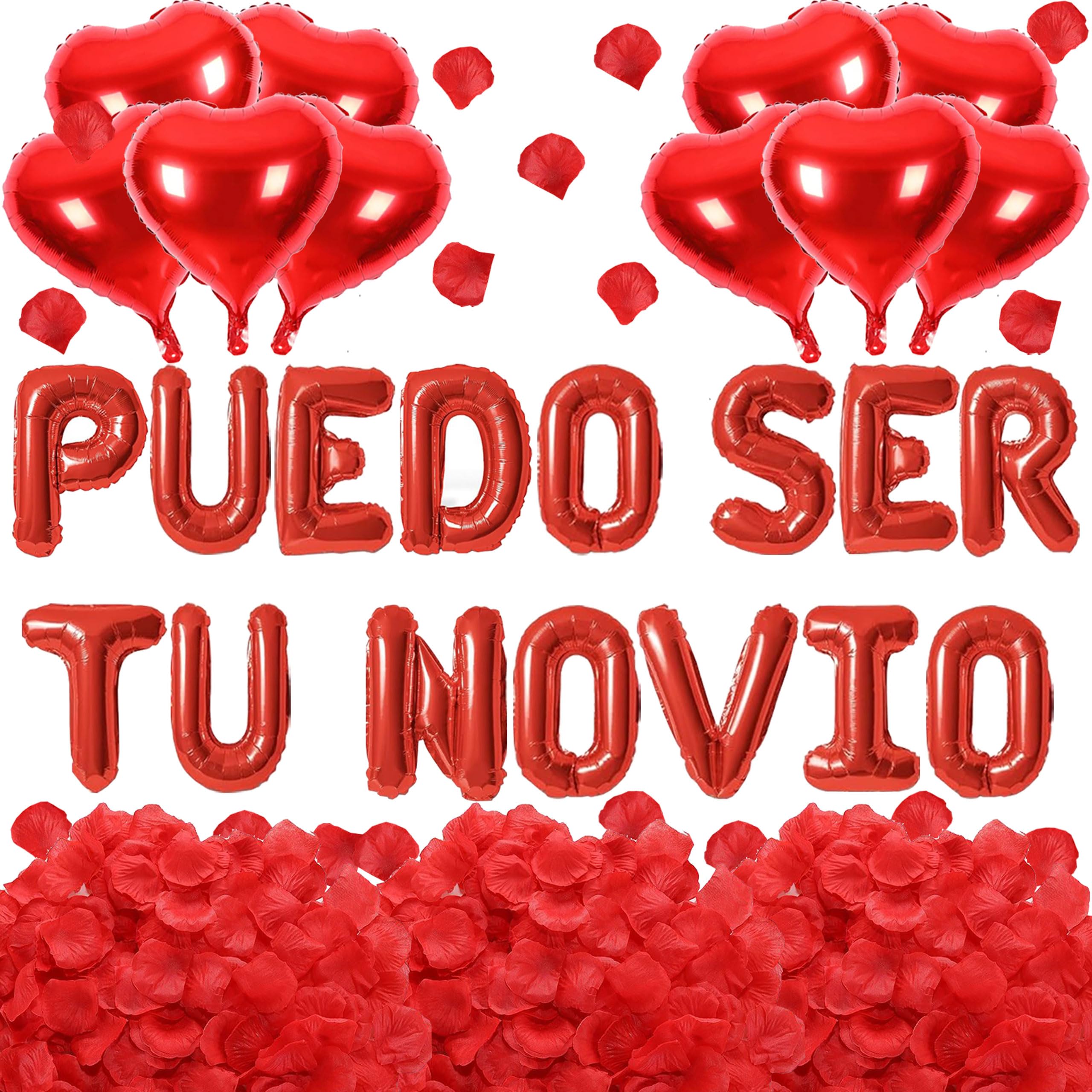 Fezava 2-set red PUEDO SER TU NOVIO letter balloons for romantic decor.