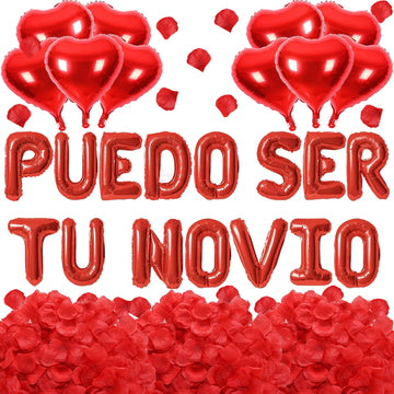Fezava 2-set red PUEDO SER TU NOVIO letter balloons for romantic decor.