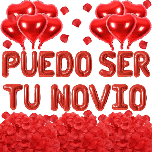 Fezava 2-set red PUEDO SER TU NOVIO letter balloons for romantic decor.