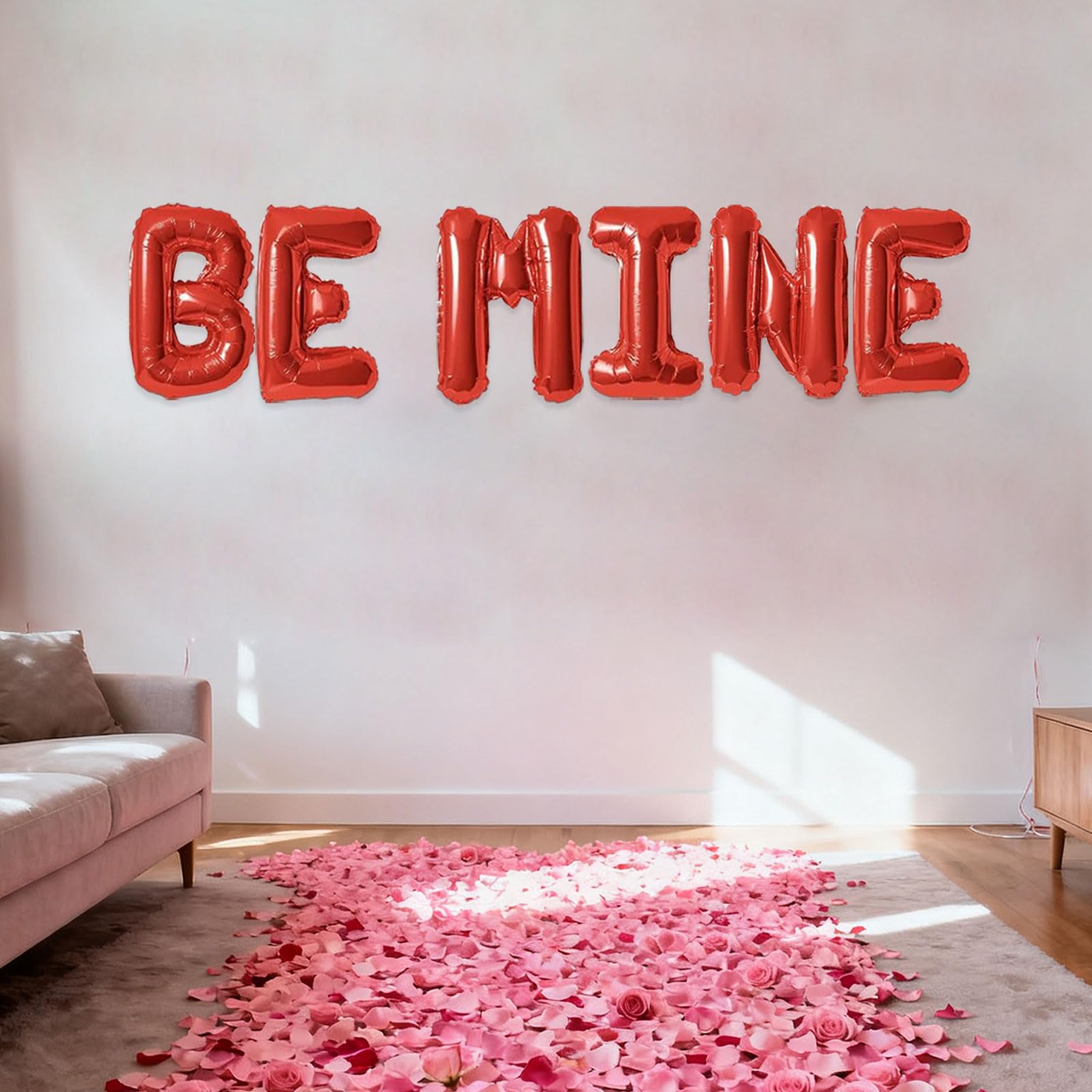 Fezava BE MINE 16in red letter balloons as centerpieces for fun, festive celebration tables.