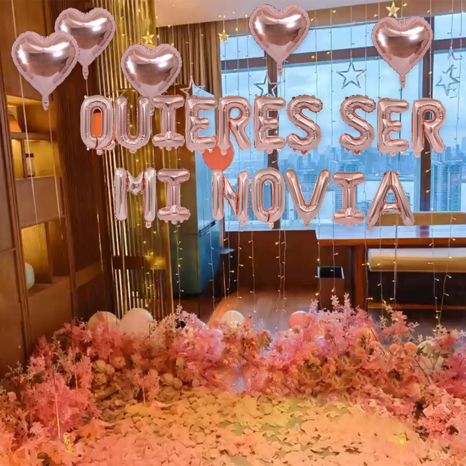 Fezava Centerpiece ideas with rose petals and balloons for romance.