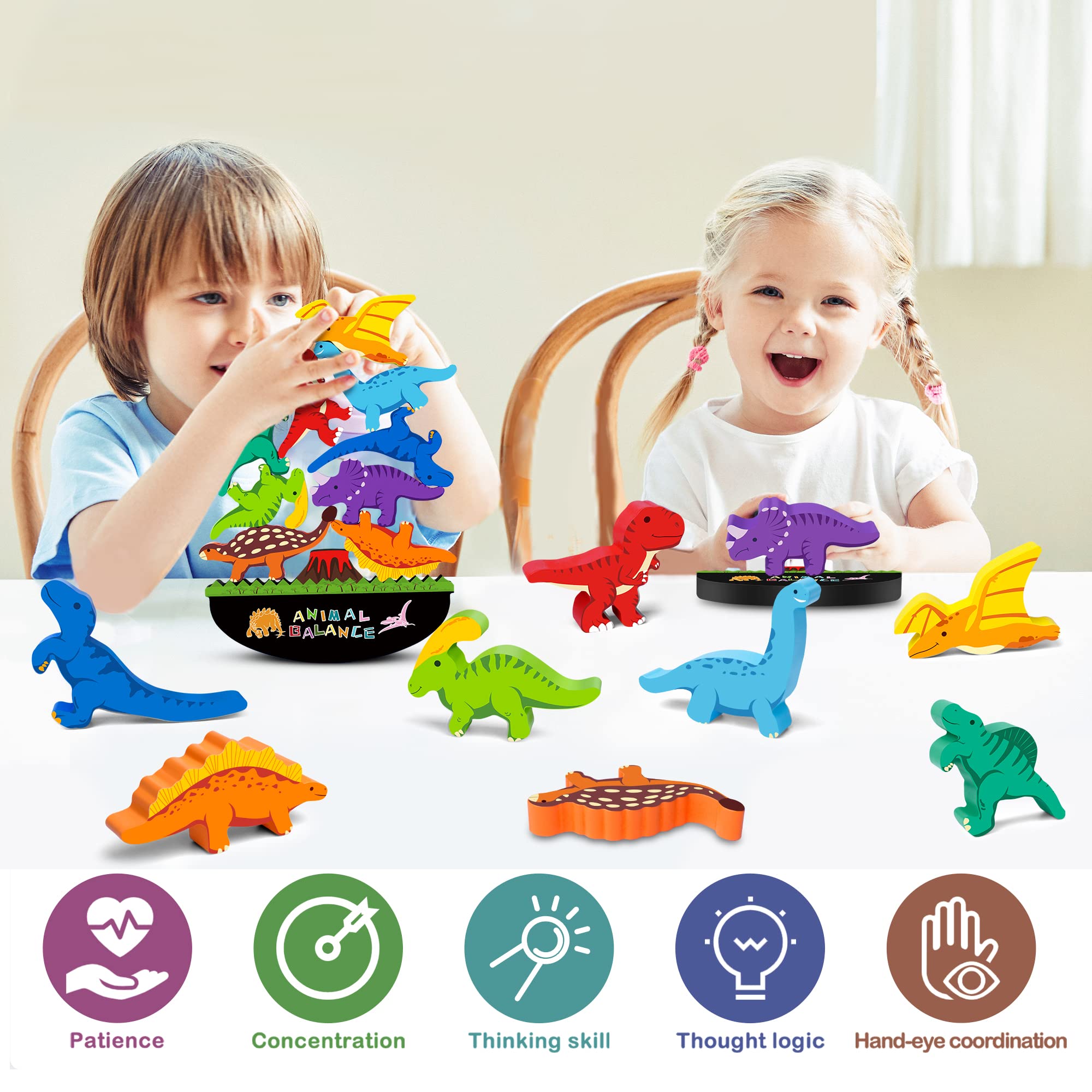 FFTROC dinosaur building blocks showcase colorful dinos, boosting color recognition and creative construction.