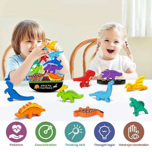 FFTROC dinosaur building blocks showcase colorful dinos, boosting color recognition and creative construction.