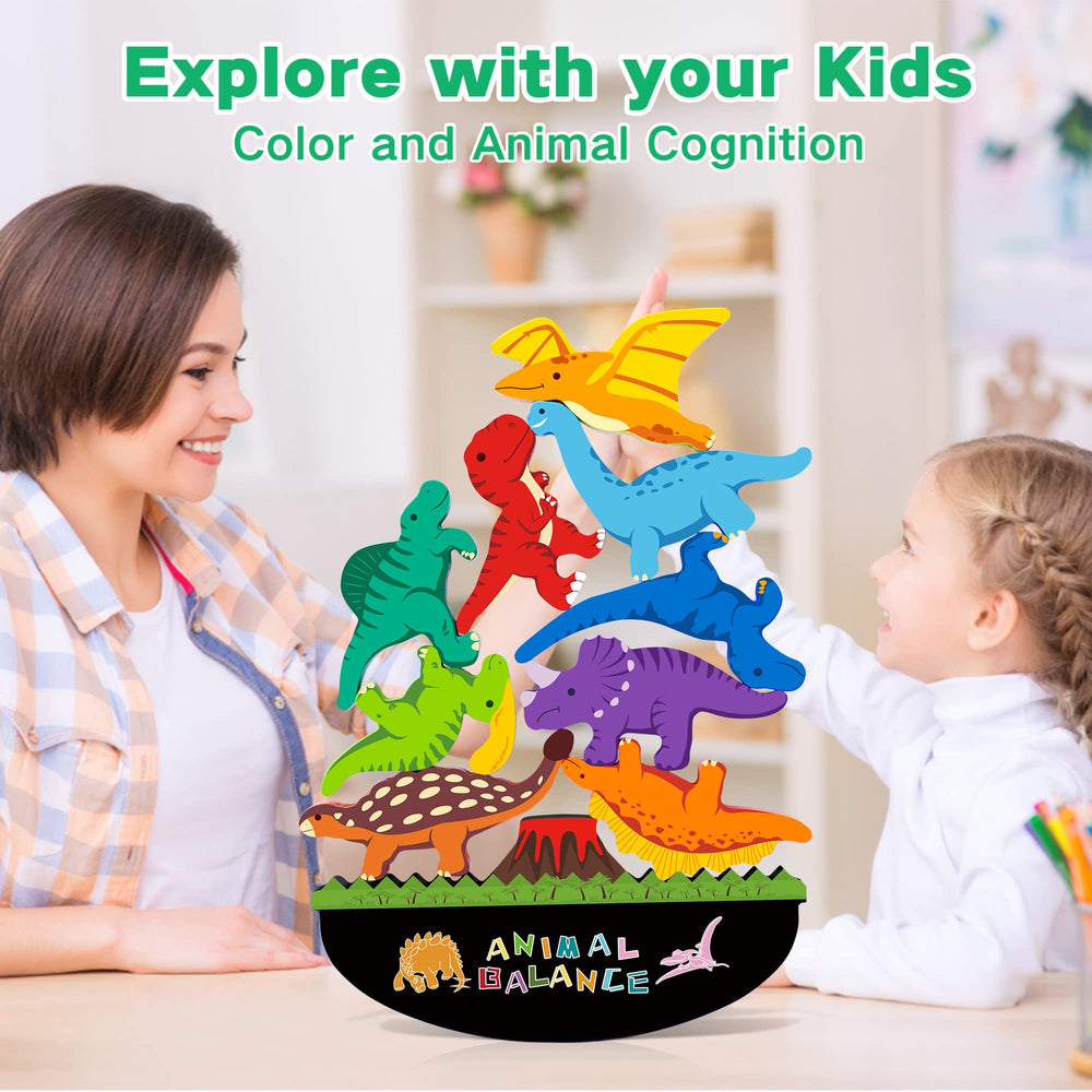 FFTROC wooden dinosaur toy base offers stable stacking with smooth, safe edges.