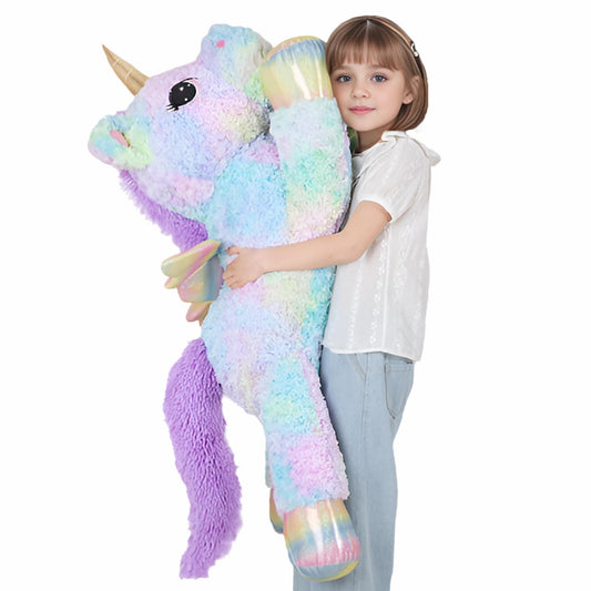 FFxiong giant unicorn plush with pastel fur for soft sensory play