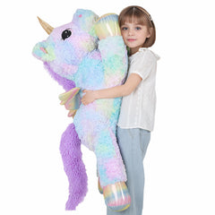 FFxiong giant unicorn plush with pastel fur for soft sensory play