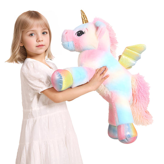 FFxiong giant unicorn plush pillow in bright colors for kids.