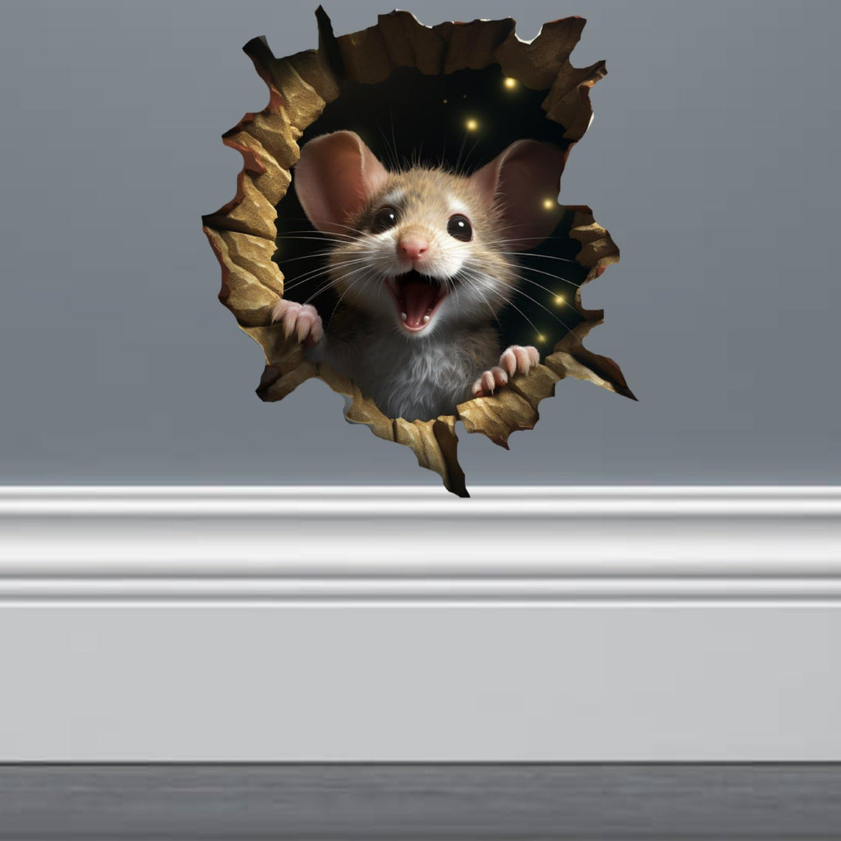 FHJ mouse hole in wall sticker creates a playful 3D illusion for wall decor.