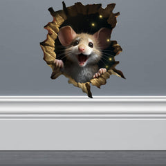 FHJ mouse hole in wall sticker creates a playful 3D illusion for wall decor.