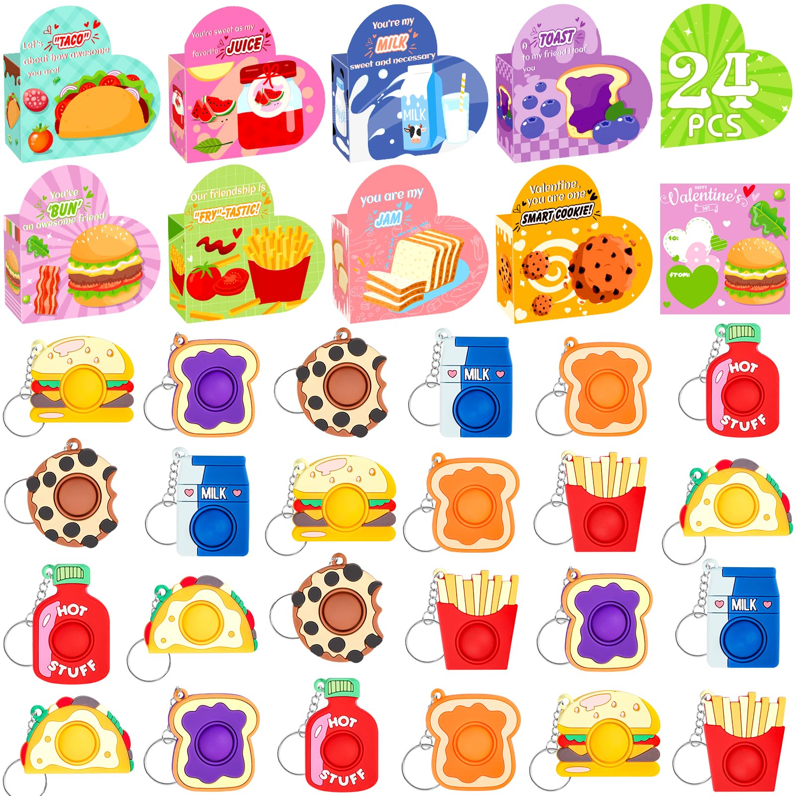 FHOZGECY valentines food fidget keychains, a playful classroom gift that supports focus