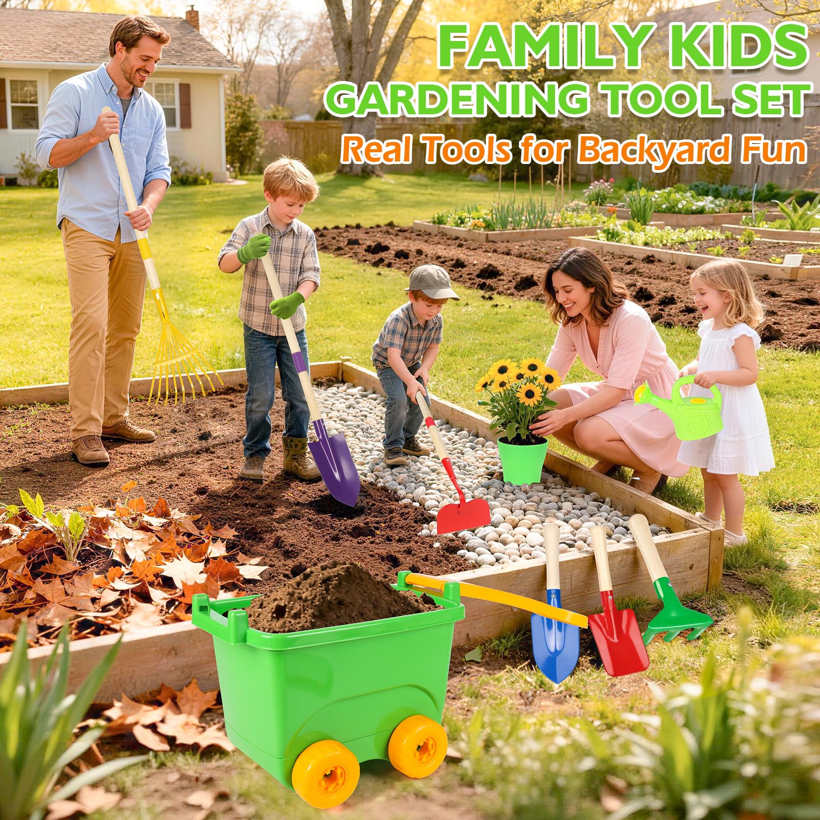 FHOZGECY long-handled garden hoe helps kids learn soil digging safely.