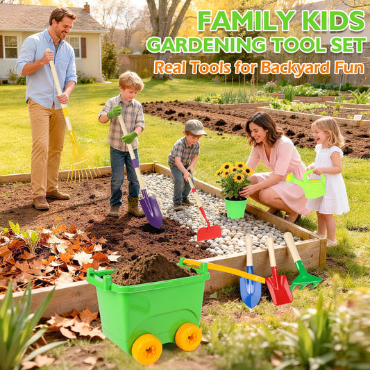 FHOZGECY long-handled garden hoe helps kids learn soil digging safely.