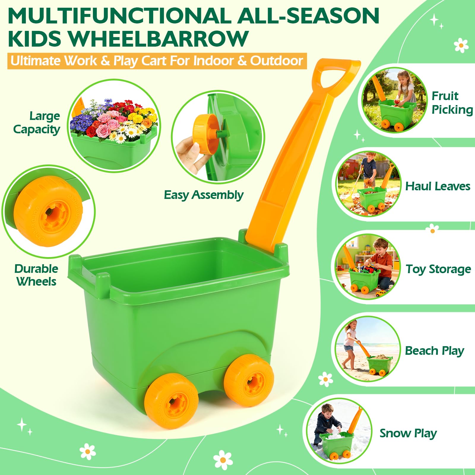 FHOZGECY long-handled leaf rake helps tidy garden scenes with ease.