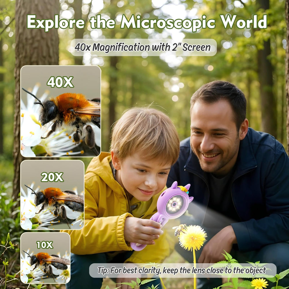 FHskFH Kids Microscope 16x zoom knob helps focus on fine details.