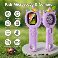FHskFH Kids Microscope delivers 500x magnification for detailed close-ups of tiny samples.