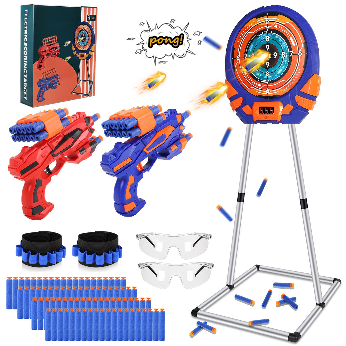 Fibevon Nerf shooting target with digital touch screen for interactive scoring and fun.