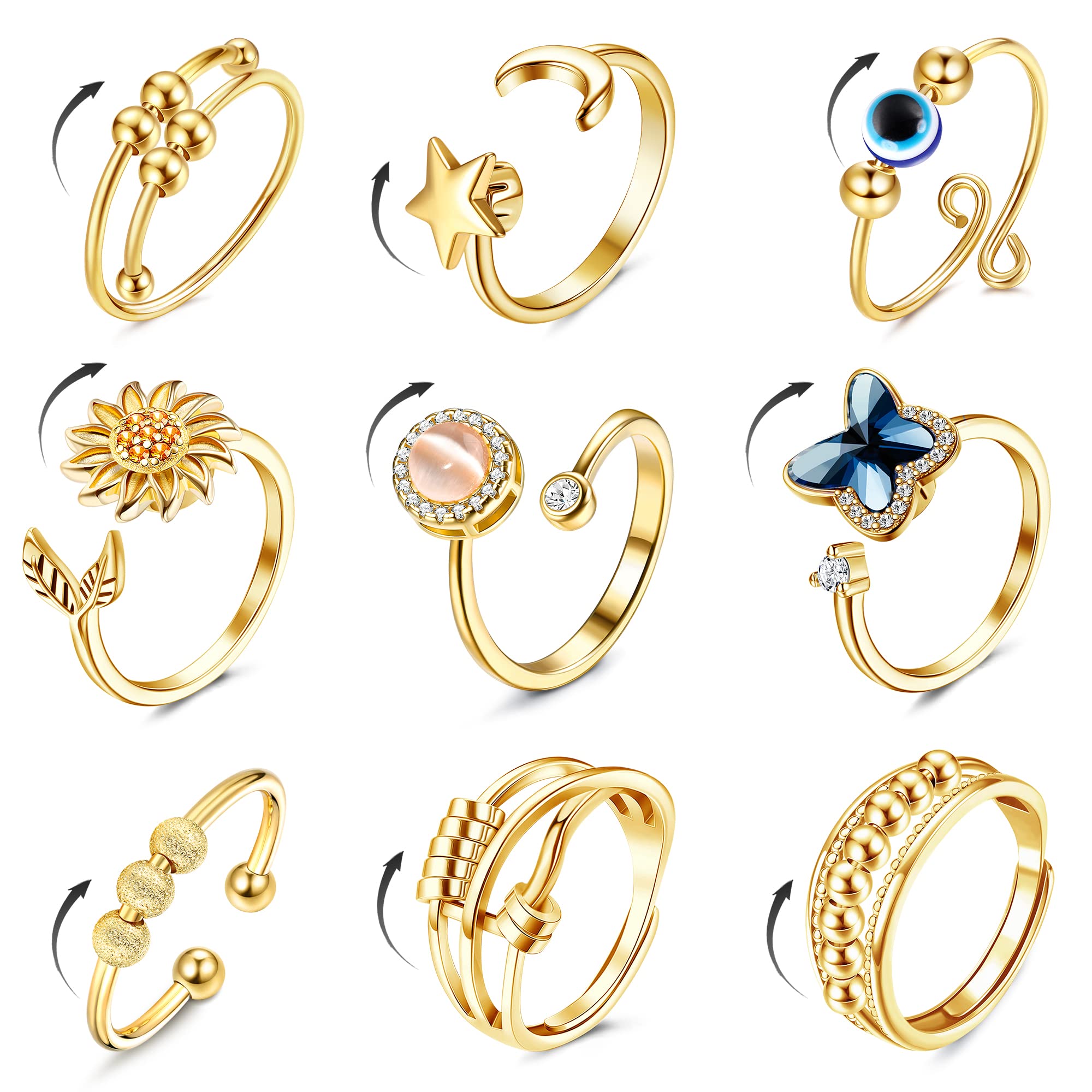 FIBO STEEL sunflower fidget ring for discreet stress relief during meetings.
