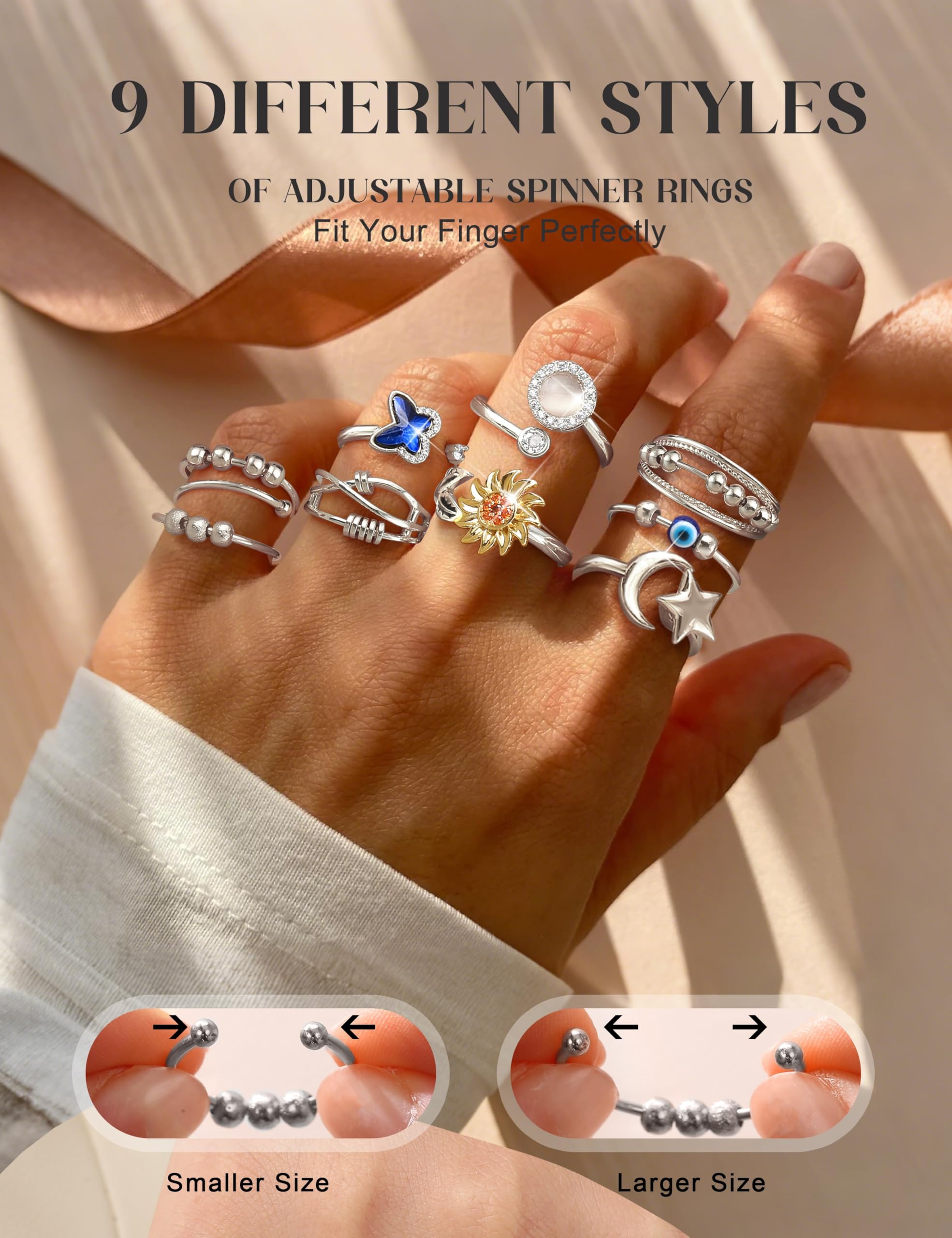 FIBO STEEL moon-star ring with celestial design for portable calm