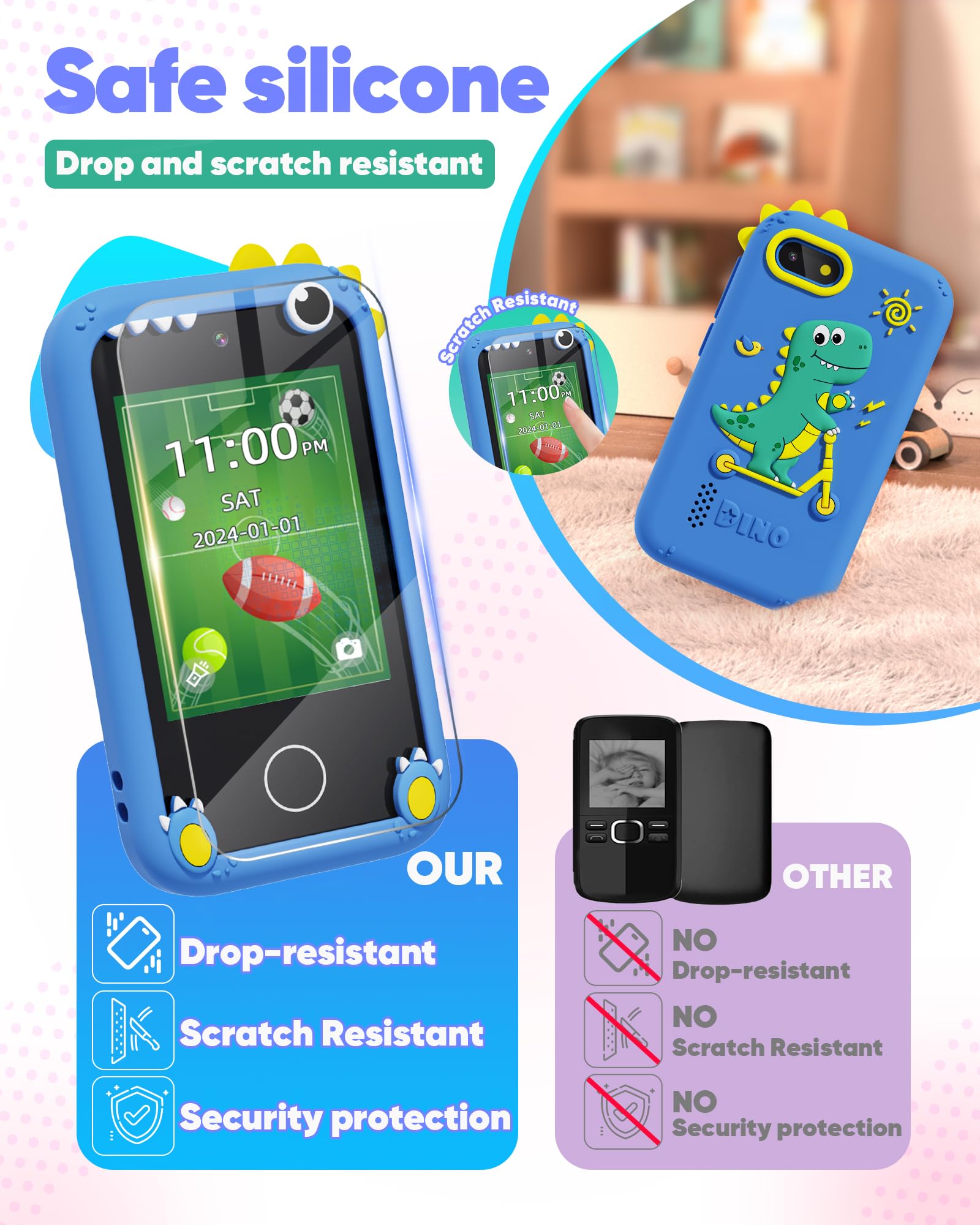Fiechcco dinosaur toy durable shell protects during rough play