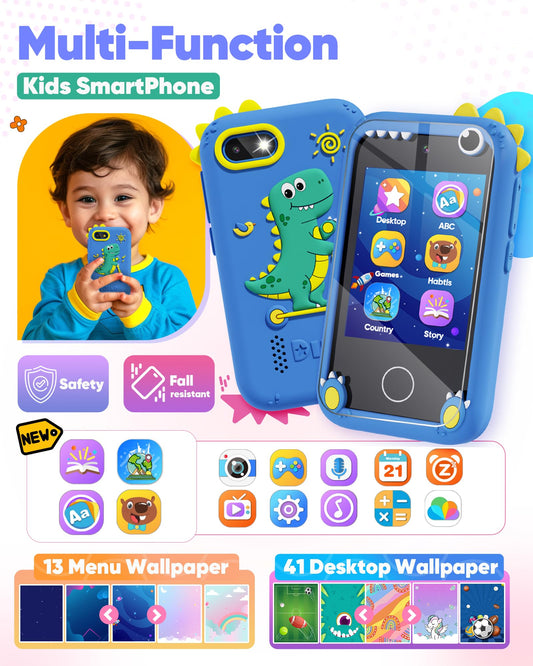 Fiechcco dinosaur toy smartphone back view showing durable, safe shell