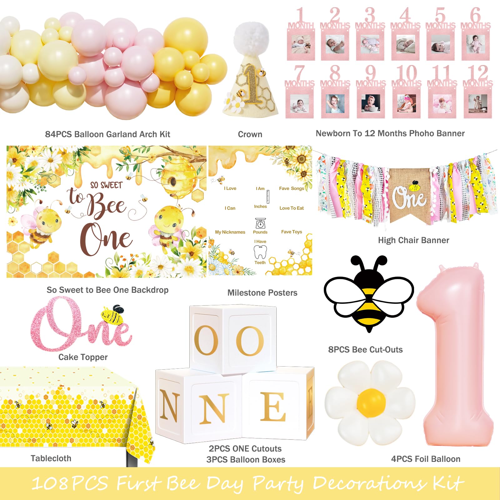 Fiesec Bee Balloon Garland Kit creates cohesive, photo-ready party decor.