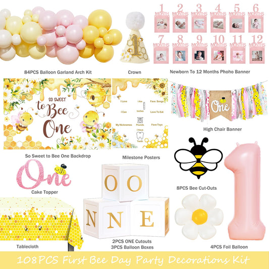 Fiesec Bee Balloon Garland Kit creates cohesive, photo-ready party decor.