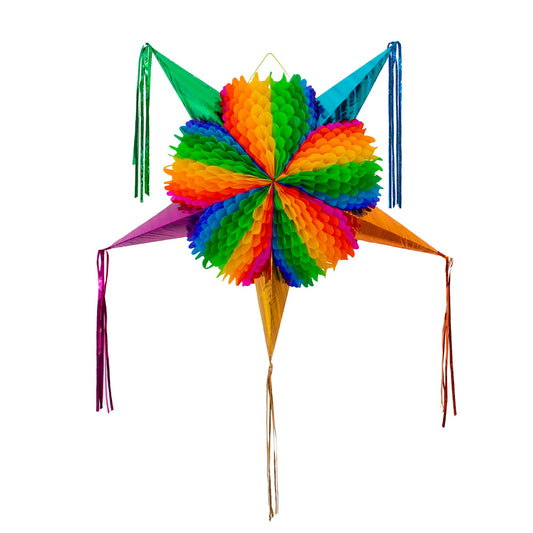 Fiesta Wraps rainbow pinata, 26-inch display, ideal centerpiece and family party fun.