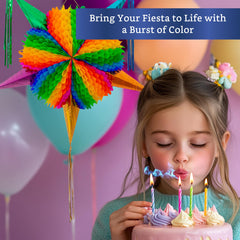 Fiesta Wraps multi-color tissue details enhance vibrant party decor.