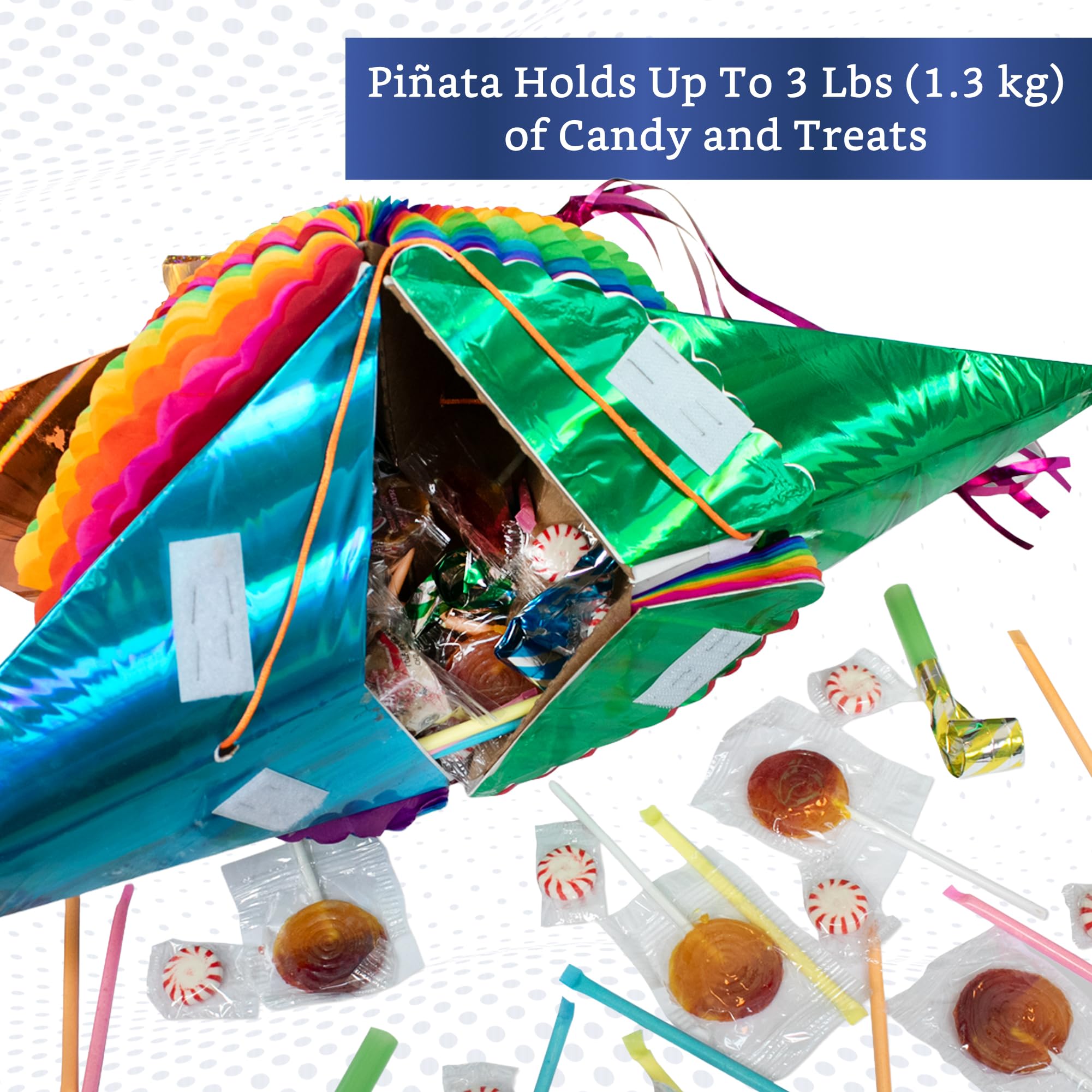 Fiesta Wraps pinata traditional construction with cardboard and tissue, authentic fiesta décor.