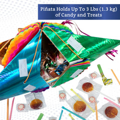 Fiesta Wraps pinata traditional construction with cardboard and tissue, authentic fiesta décor.