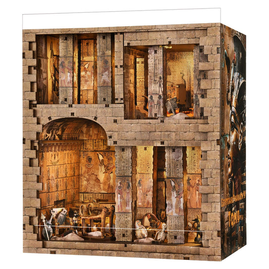 Fifijoy Book Nook Egyptian Tomb coffin detail enhances bookshelf decor.