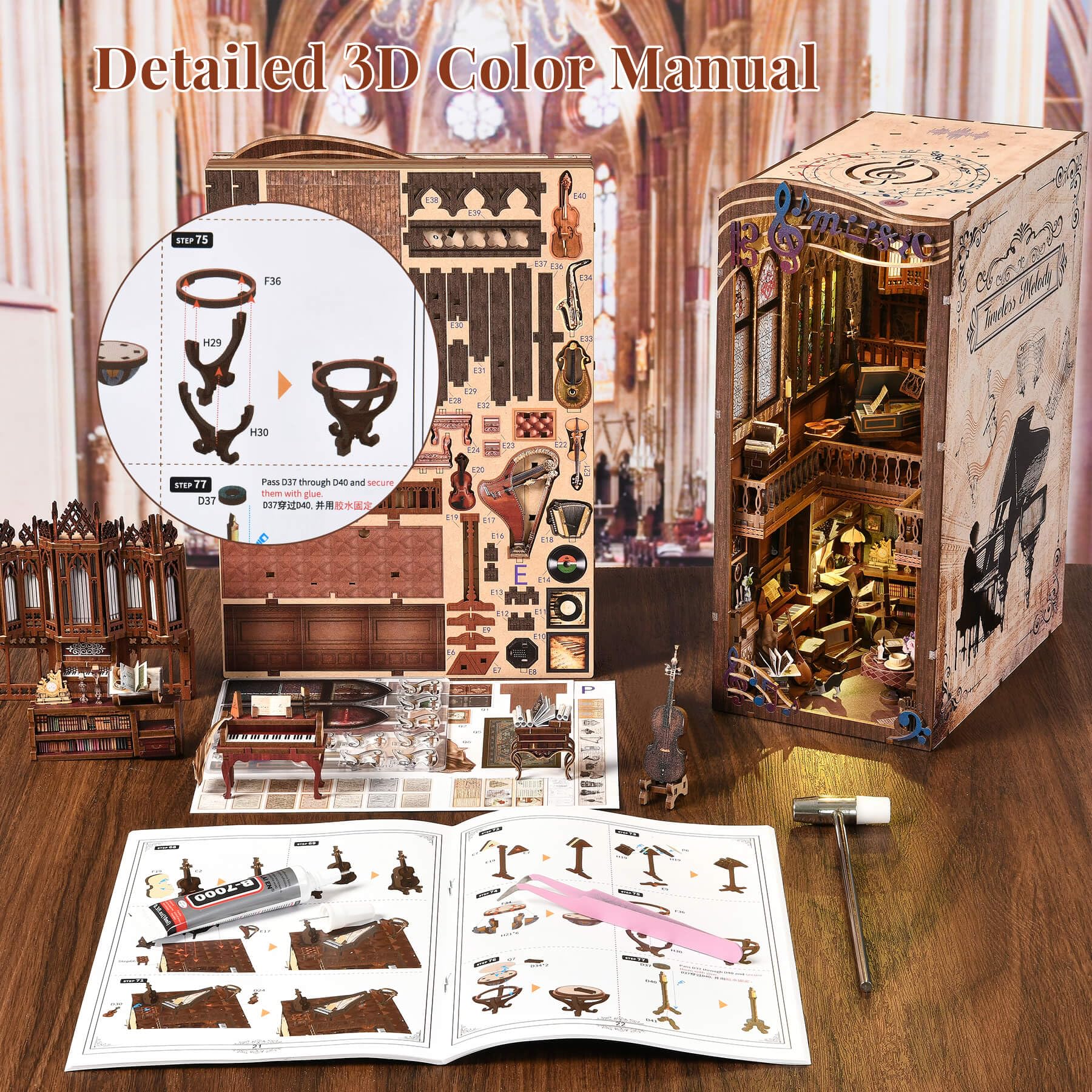 fifijoy Timeless Melody harpsichord miniature shows intricate detailing for display