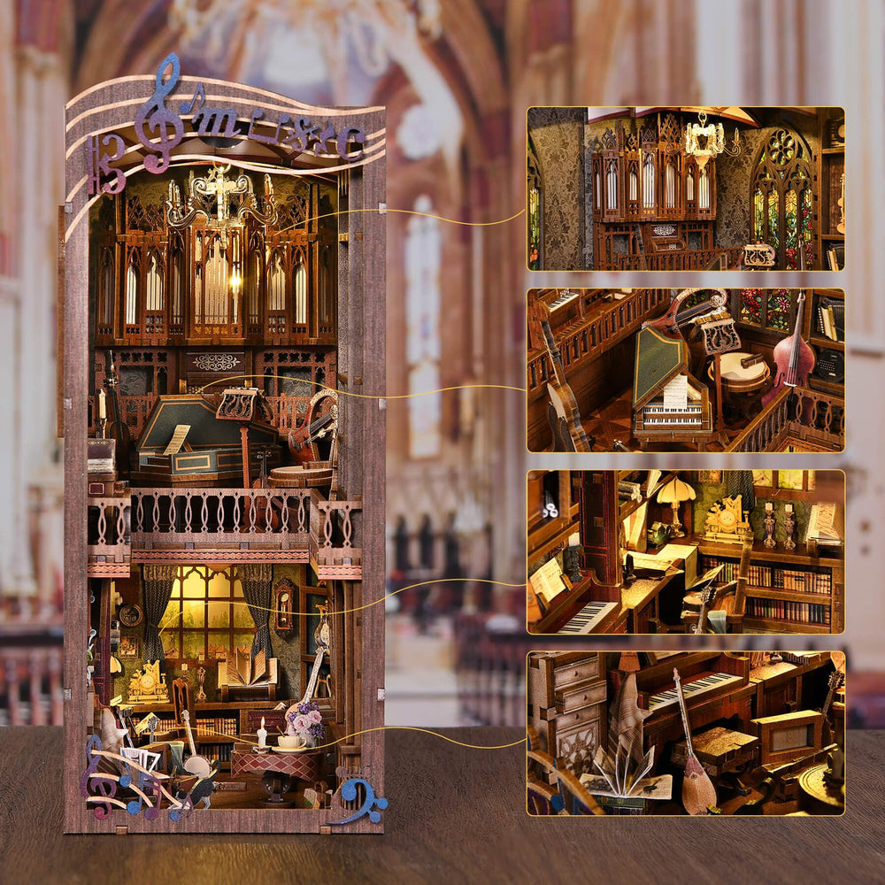 fifijoy Timeless Melody diorama on a bookshelf adds cozy, artistic charm
