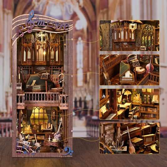 fifijoy Timeless Melody diorama on a bookshelf adds cozy, artistic charm