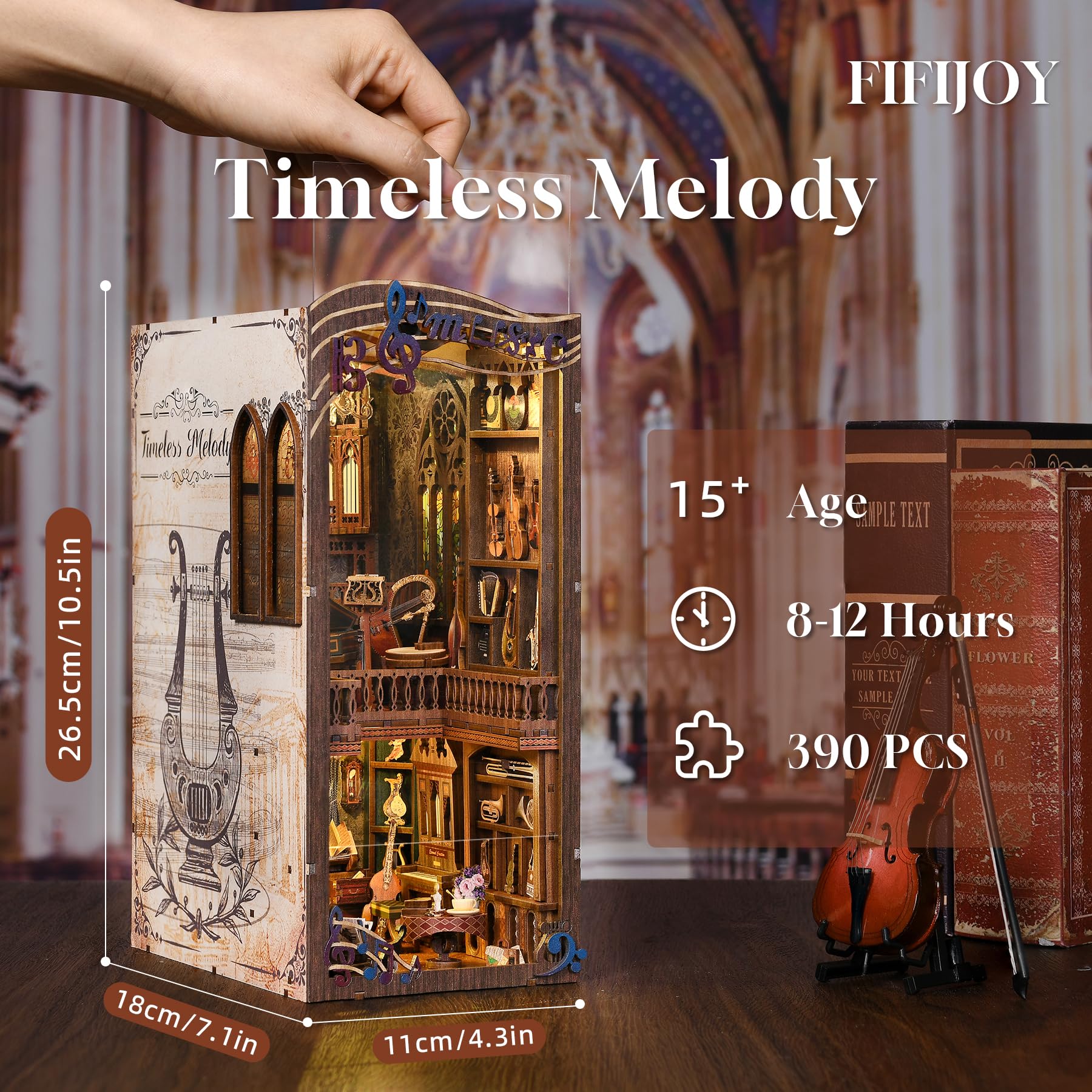 fifijoy Timeless Melody organ and violin scene creates a captivating shelf centerpiece