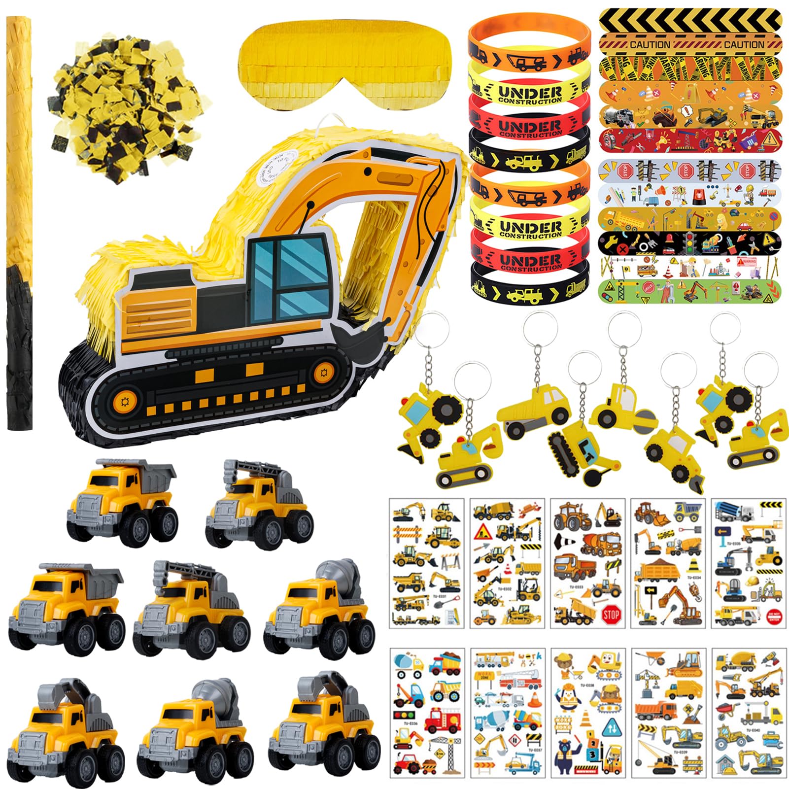 FIGEPO construction dump truck pinata close-up showing sturdy cardboard and bright colors for party fun.