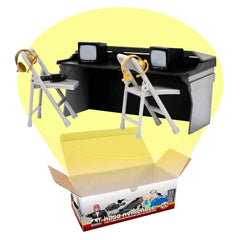 Figures Toy Company black gray commentator table for immersive wrestling setup and narration.