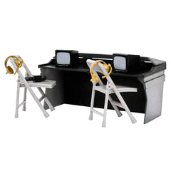 Figures Toy Company folding chairs, headsets and monitors for authentic live show setup.