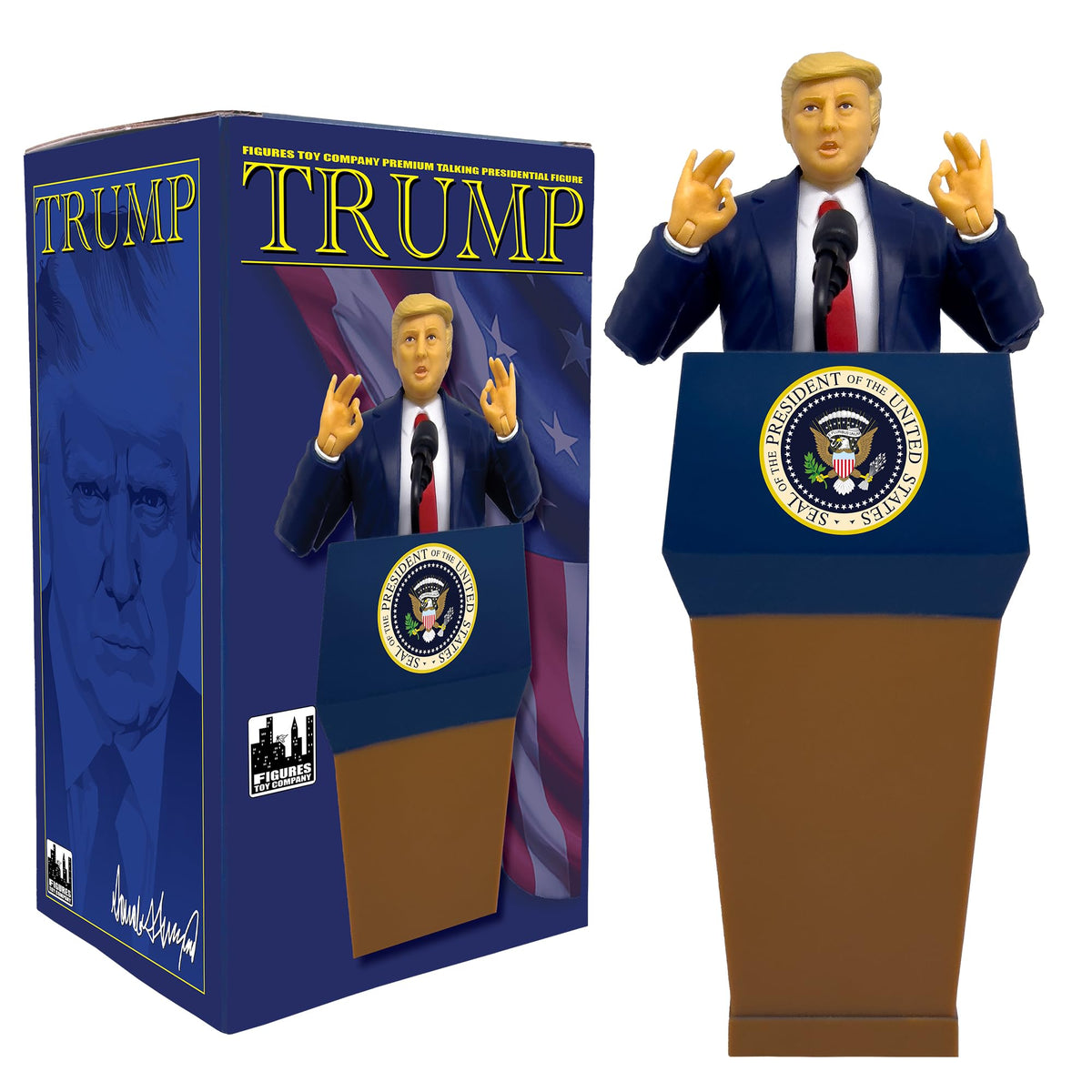 Figures Toy Company President Trump talking figure with articulated posing and signature phrases.