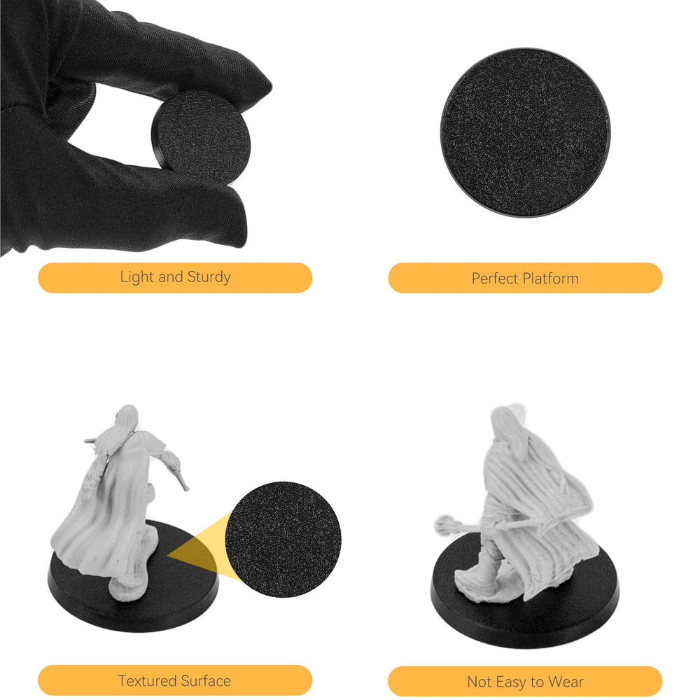 FigureSLAB durable plastic bases with smooth edges reduce wobble during display.