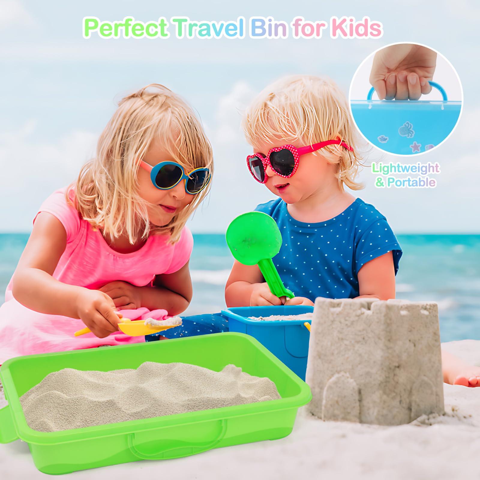 FIIOEOY sensory bin pink lid supports color-coded sorting and crafts.