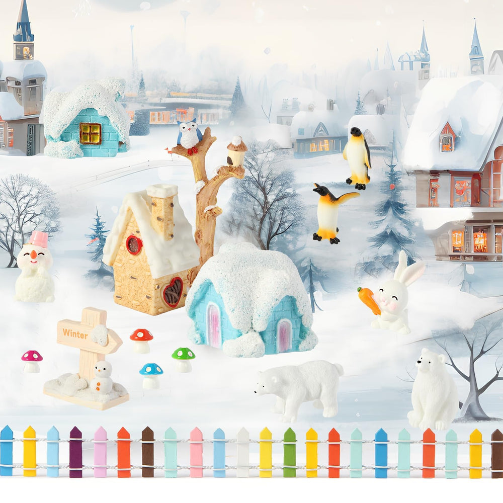 FIIOEOY Snow moulds, houses, and trees enabling imaginative winter scenes.