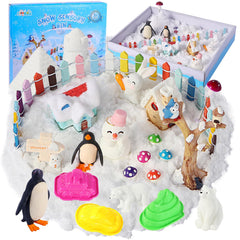 FIIOEOY Snow Sensory Bin with white sand for tactile exploration and creative shaping.