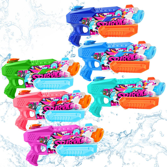Fikamd 6-pack water guns with 600cc capacity for family outdoor fun.