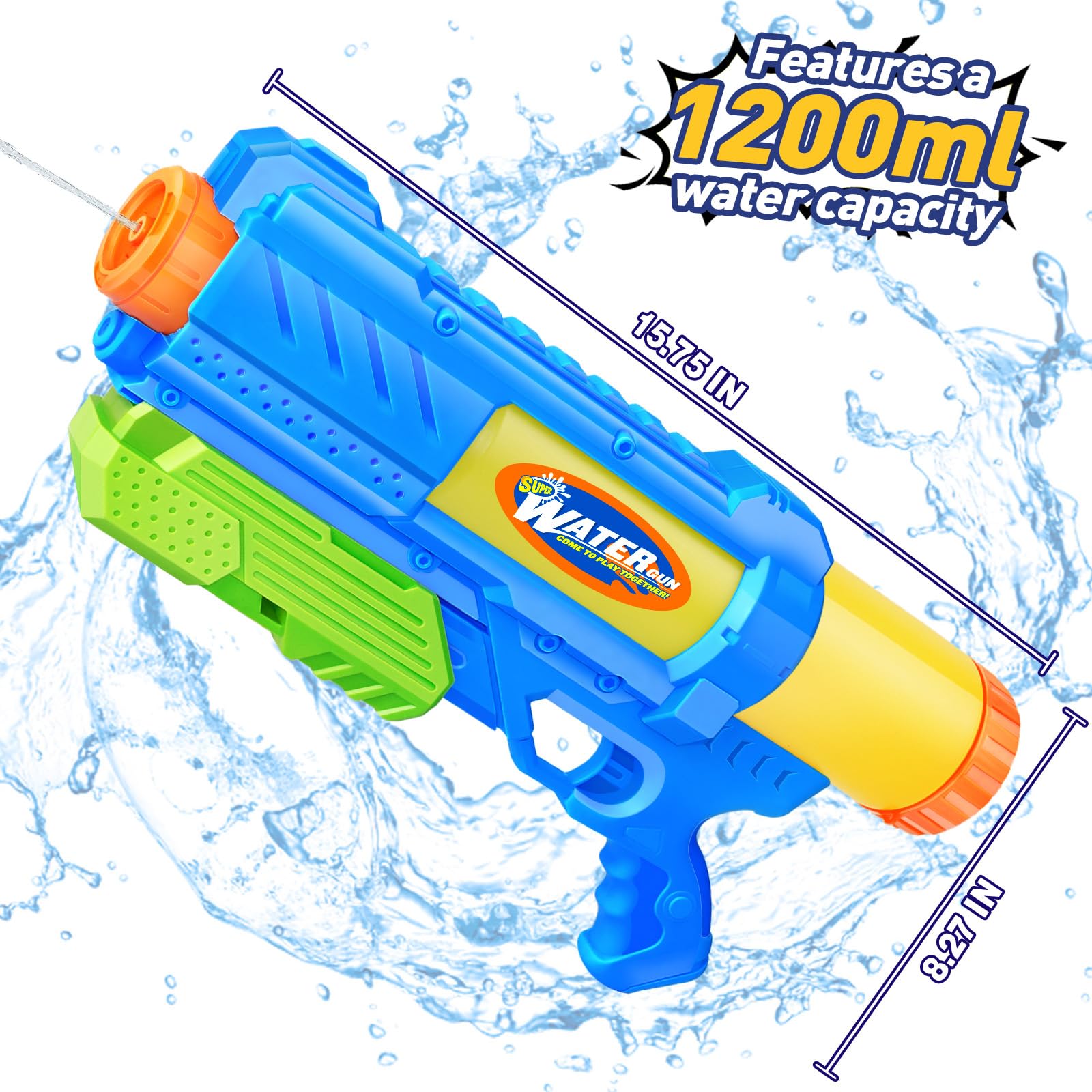 Fikamd Super Water Gun Pack side view highlighting long-range soaking.