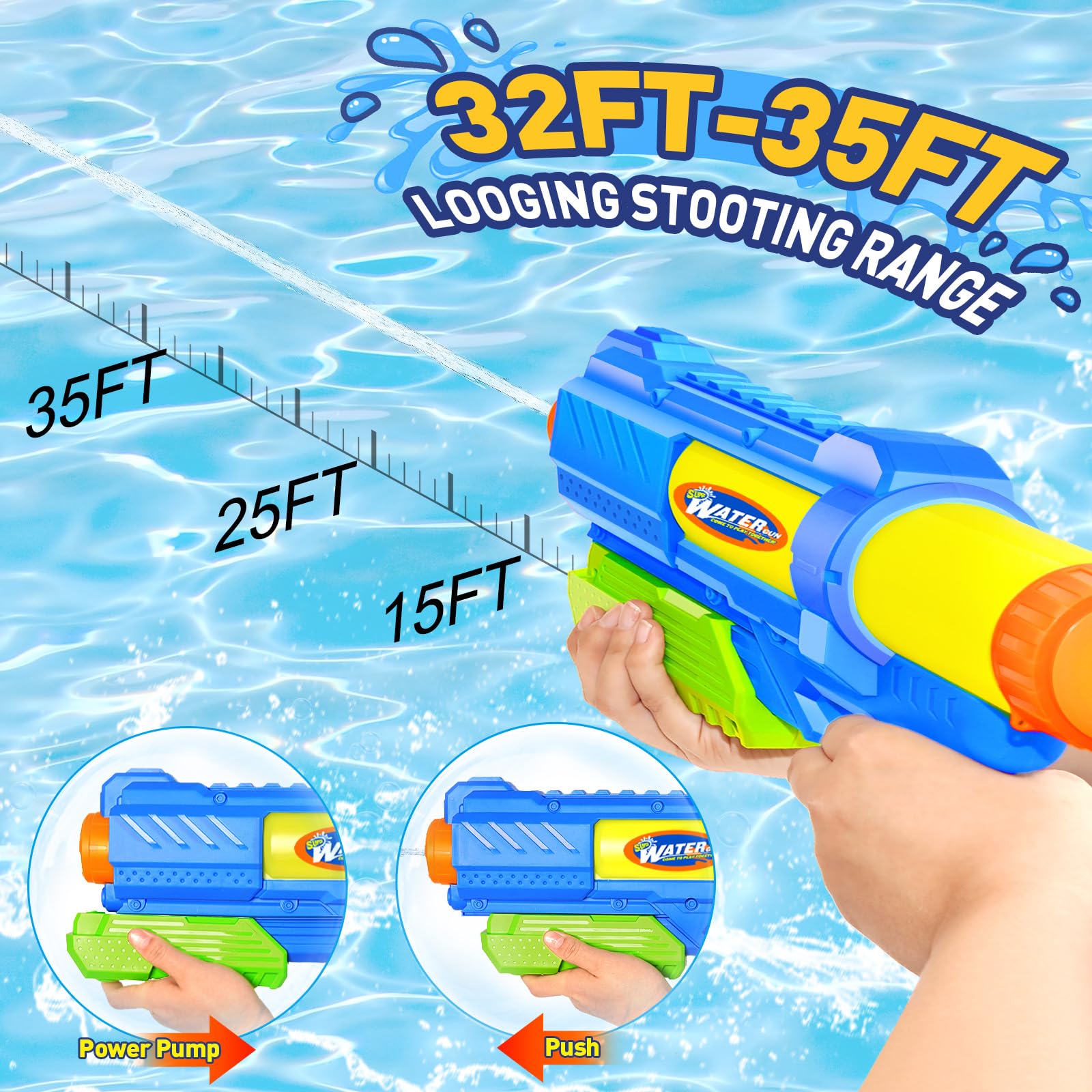 Fikamd water gun with non-slip handle for a steady grip.